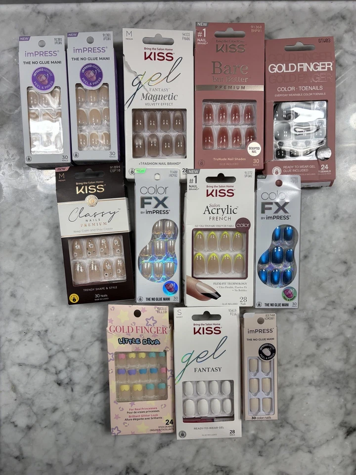混合 12 件 KISS、FX、Impress、Bare Press On/Gel 美甲品种系列 — 第 1/4 张图片