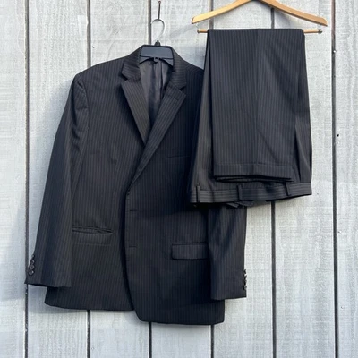 Lauren Ralph Lauren Men’s 100% Wool Suit Set Black Pinstripe Lined 2 Buttons 50R - Image 1 of 4