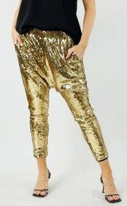 motto gold sequin droppie pants bronze size 16 $189.95 elastic waist cuffs pocke - Picture 1 of 16