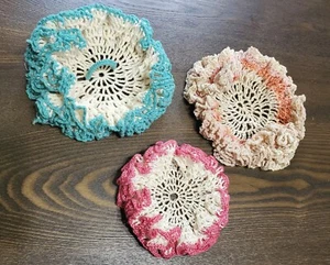 Lot of 3 Vintage Doilies Pot Scrubbers Handmade Dish Scrubbies Kitchen Linens - Picture 1 of 4