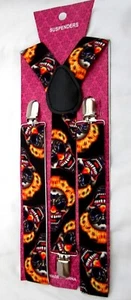 Unisex Crazy Clowns with Orange Flames Hair Allover Adj. Y-Back Suspenders-New! - Picture 1 of 1