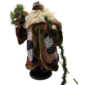 Vintage Santa Claus Tree Figurine Christmas 16" Quilt Twine Faux Fur - Picture 1 of 6