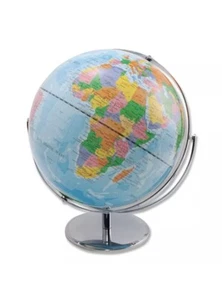 Advantus 12" Full-Meridian Globe wih Silver-Toned Metal Desktop Base 30502 NEW - Picture 1 of 4