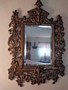 Antique French Rococo Bronze/ Brass Female Head & Griffins Heavy Beveled Mirror - Picture 1 of 14