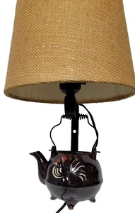 Vintage Royal Sealy Red Ware Wall Hanging Lamp, Tea Pot Figurine, Shade 14 x 8'' - Picture 1 of 16