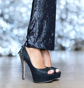 MIU MIU Black Nubuck Studded Heel Platform Pumps, Size 38.5 - Picture 1 of 11