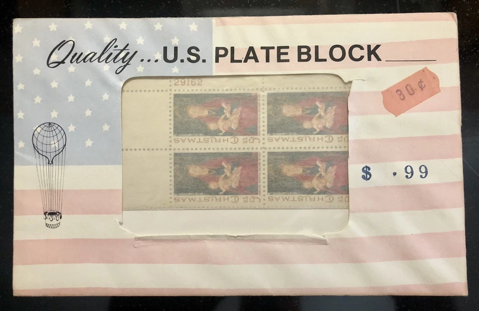 US Plate Block 1967 Christmas #29162 Upper Right Sealed Envelope - Image 1 of 3