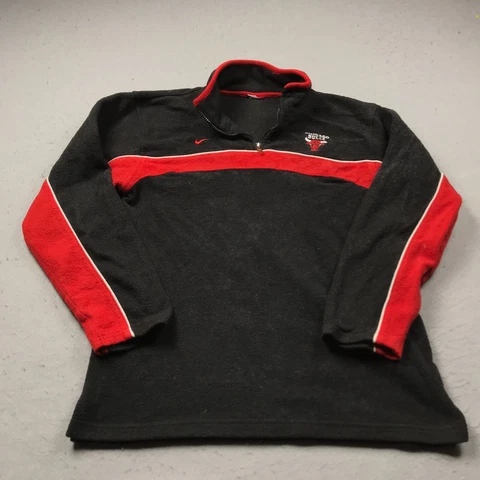 VINTAGE Chicago Bulls Jacket Mens Small Black Nike 1/4 Zip Fleece NBA Logo 90s Cover