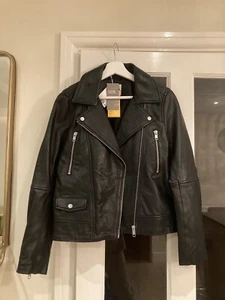 H&M REAL LEATHER BLACK LEATHER BIKER JACKET BNWT FULLY LINED - Picture 1 of 10
