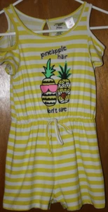 Extremely Me! Girl's Romper Sz S 7/8 Yellow Stripes "Pineapple Hair Don't Care" - Picture 1 of 6