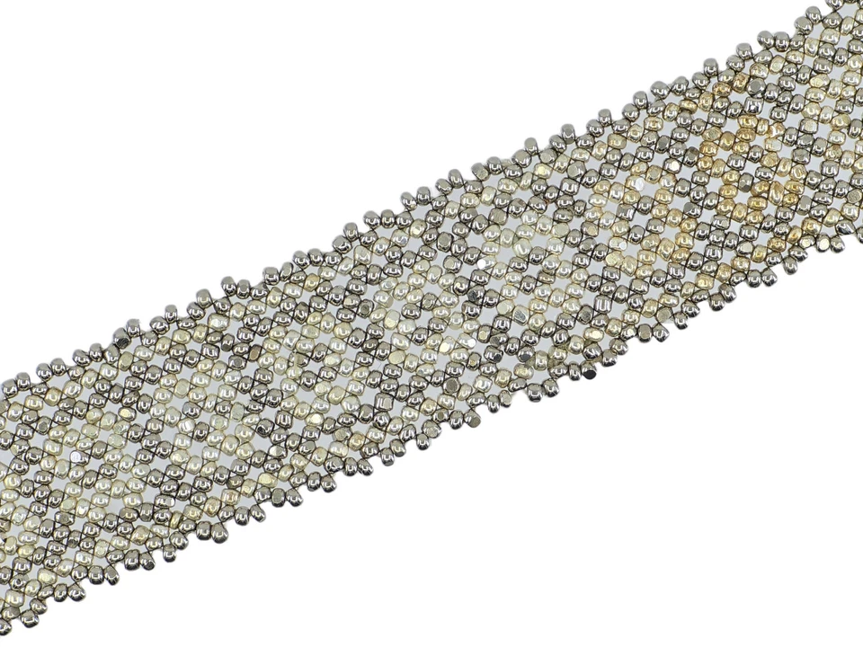 PULSEIRA DE METAL LÍQUIDO MALHA LARGA AÇO PRATA/PLATINA TECIDA NOVA COM ETIQUETAS ~ 6" - Imagem 1 de 4