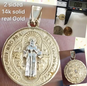 GOLd 14k st Saint Benedict Senita San Benito Pendant Charm necklace solid .80" - Picture 1 of 12