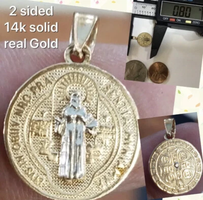 ORO 14k San Benito Senita San Benito Colgante Dije Collar Sólido .80" Foto 1 de 4