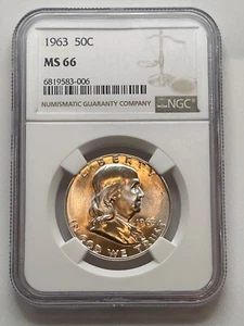 1963 P Franklin Half Dollar NGC MS66 Scarce in 66 or above (NGC Population 166) - Picture 1 of 9