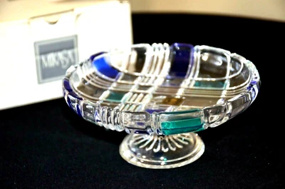 NUEVO MIKASA Plato de Caramelo Bon Stratton 7" Pedestal con Pies Azul/Verde Alemania Foto 1 de 4