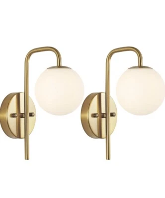 Paquete de 2 lámparas de pared Globo Moderno Dorado Mediados de Siglo Aplique de Pared Cromo Baño ¡NUEVO!! Foto 1 de 4