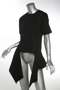 CEDRIC CHARLIER Black Cotton Elongated Drop-Tail Hem Tee Top T-Shirt US4 NEW - Picture 1 of 4