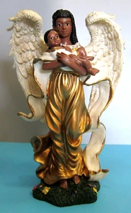 Ceramic Angel in Gold Dress Holding Baby 8 inch Figurine - Picture 1 of 6