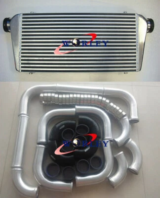 Front Mount Intercooler 600x300x76mm+3" aluminium piping+black Silicone Hose kit - image 1 of 4