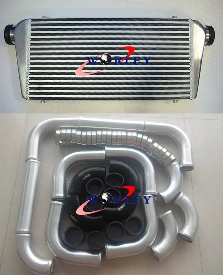 Front Mount Intercooler 600x300x76mm+3" aluminium piping+black Silicone Hose kit - image 1 of 4