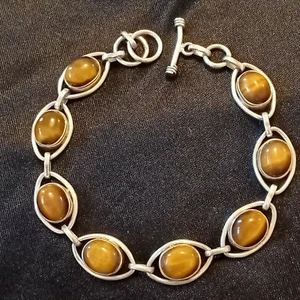 925 Sterling Silver Tiger Eye Gemstone Handmade Bracelet, Size 8 inch, UK SELLER - Picture 1 of 3