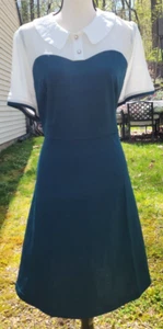 Allegra K Size 1X Contrast Peter Pan Collar & Bodice Short Sleeve A-line Dress - Picture 1 of 2