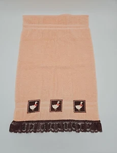 Vtg West Point Pepperell Hand Towel Peachy Coral USA Retro Brown Lace Ducks - Picture 1 of 5