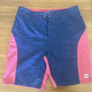 Vineyard Vines Blue/Pink Fish Drawstring Elastic Waist Logo Swim Trunks Size XL - Picture 1 of 4