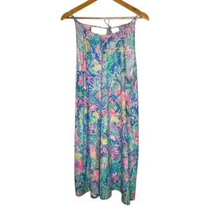 Abito camicia da bagno Lilly Pulitzer winni taglia XL midi lavandino sole senza maniche cotone blu - Foto 1 di 8