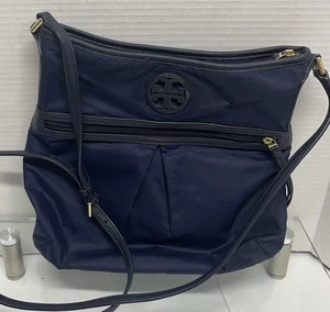 Tory Burch Nylon Blue Cross Body Bag Leather Strap - Picture 1 of 12