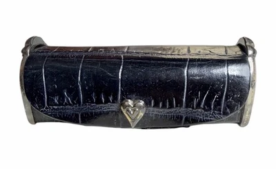 Brighton Black Croc Embossed Lipstick Case Silver Heart Mirror Travel Purse - Image 1 of 4
