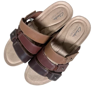 Clarks Collection Calenne Lily Slip-on Sandals Brown Leather Multi Color Sz 9 M - Picture 1 of 4