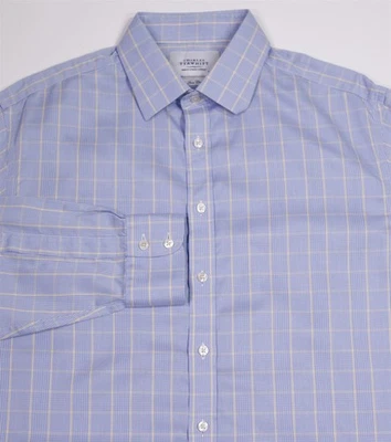 Charles Tyrwhitt Classic Fit Non-Iron Blue Yellow Plaid Dress Shirt (43) 17-37 - Image 1 of 4