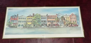 Virginia Fouche Bolton "Rainbow Row" Print Framed Vintage 1978 Signed - Picture 1 of 7