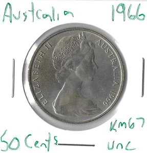 Moneda Australia 50 Céntimos 1966 KM67, Plata - Imagen 1 de 4