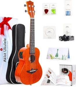 Aklot Electric Acoustic Soprano Ukulele Solid Mahogany Ukelele 26 inch Beginner - Picture 1 of 9