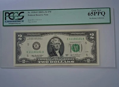 TRUE BINARY 0's and 1's $2 Two Dollars Note Number #E 11100101 A PCGS 65 PPQ - Image 1 of 4