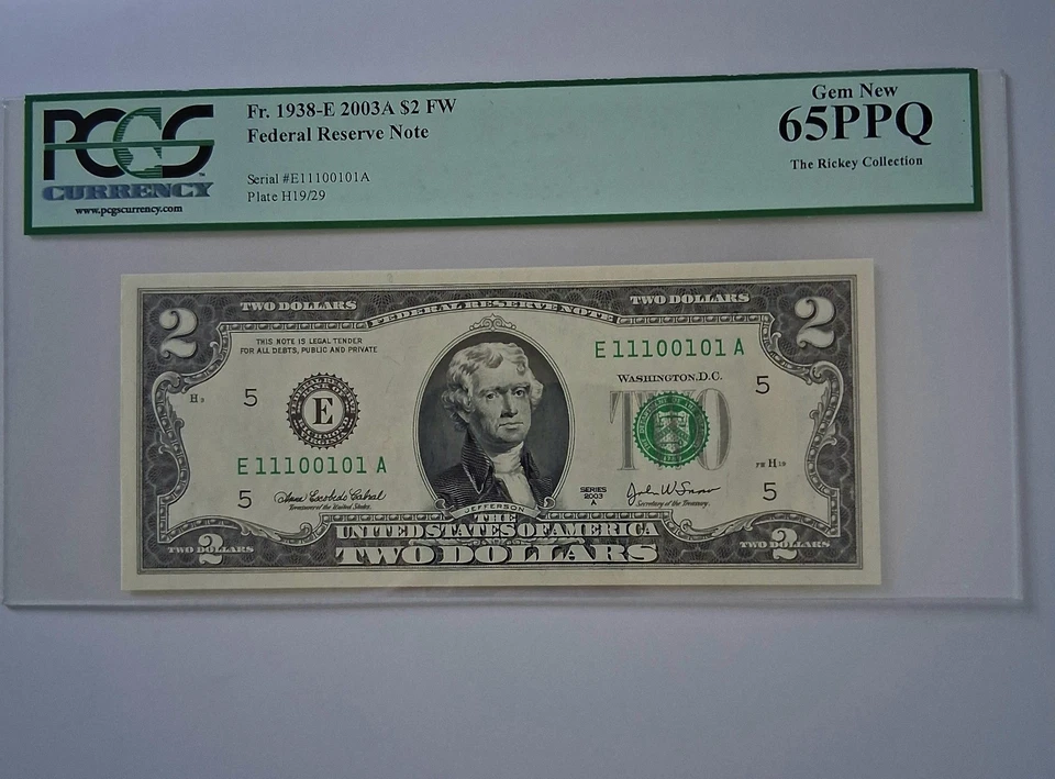 TRUE BINARY 0's and 1's $2 Two Dollars Note Number #E 11100101 A PCGS 65 PPQ - Image 1 of 4