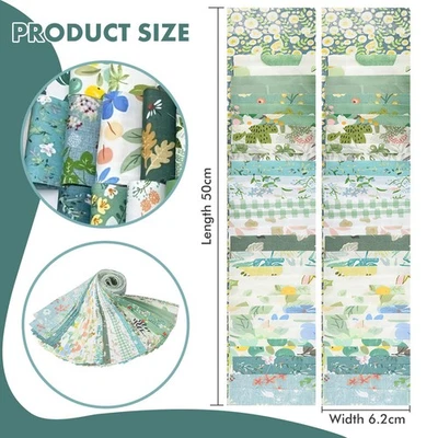 40x Tiras de tela de sarga de algodón verde patrones florales precortados para acolchado Foto 1 de 4