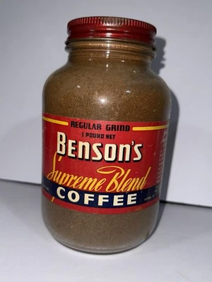 VTG Benson’s Supreme Blend Coffee Jar – 1 lb Regular Grind – Retro Tin Lid - Image 1 of 4