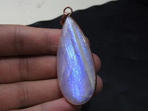 Blauer Glanz Mondstein glatt Birnenform Cabochon Kupfer Anhänger 55x22x5 mm - Bild 1 von 8