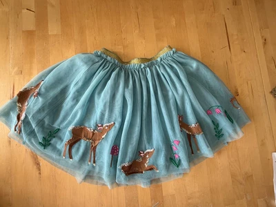 Mini Boden light blue tulle Christmas Skirt with deer appliques. NEW!  Sz 11-12 - Image 1 of 4