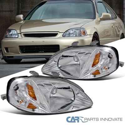 Fits 1999-2000 Honda Civic EK EJ LX EX SI 2/4Dr Headlights Head Lamps Left+Right — 第 1/4 张图片