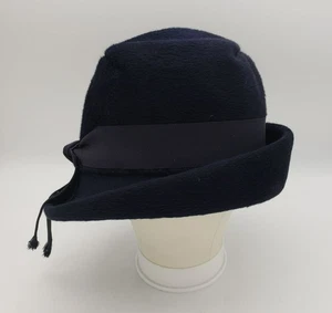 Vintage Helios Navy Wool Womens Fedora Hat With Ribbon Detail - Picture 1 of 9