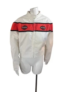 BIKER DESIGN HARLEY DAVIDSON NYLON WHITE & ORANGE WOMEN’S ZIP UP JACKET SZ LARGE - Bild 1 von 9