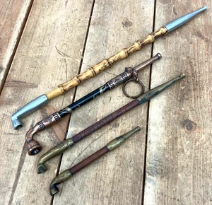 Japanese Vintage Showa Retro Kiseru Smoking Pipe Set of 4pcs Tobacco Tools FS - Picture 1 of 20