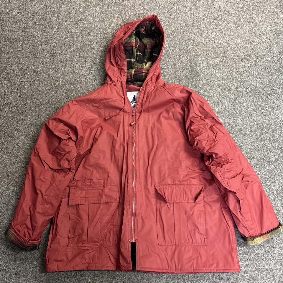 Chaqueta de lluvia Misty Harbor de colección para mujer 1X roja con capucha de franela forrada impermeable Foto 1 de 4