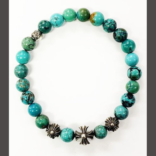 CHROME HEARTS bracciale perline cuori cromati 8mm perle turchesi argento A usatofb7b239e1ba15