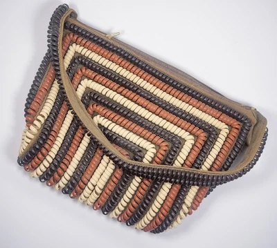 VTG 1940s Phone Cord Purse Handbag Brown Rust Cream Chevron Plastic Coil MCM - Image 1 of 4