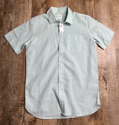 Gap Kids XXL 14-16 Button Up Linen Blend Green Short Sleeve Shirt - Image 1 of 4